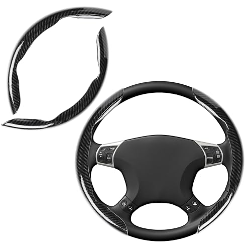 JVCV® 2 Pcs Universal Fit High Gloss Carbon Fiber Texture Segmented Car Steering Wheel Cover Hard Car Wheel Grip Non Slip Cover Protector Interior Accessory (Black) - Image 1