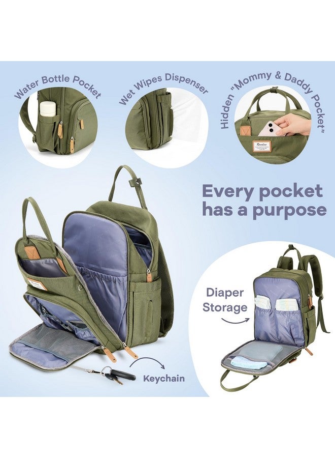 روفالينو حقيبة ظهر للحفاضات من روفالينو - حقيبة ظهر متعددة الاستخدامات للسفر، حقائب تغيير حفاضات الأطفال، حقائب تغيير الحفاضات، سعة كبيرة، مقاومة للماء وأنيقة، أساسية للسفر للأطفال، لون أخضر عسكري - Image 3