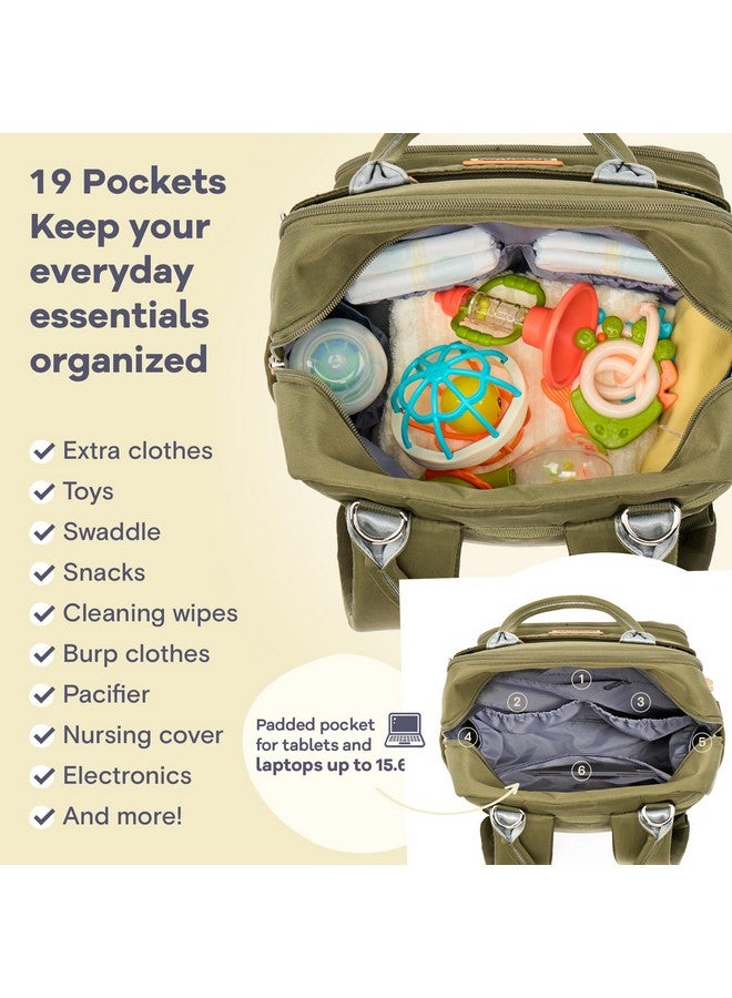 روفالينو حقيبة ظهر للحفاضات من روفالينو - حقيبة ظهر متعددة الاستخدامات للسفر، حقائب تغيير حفاضات الأطفال، حقائب تغيير الحفاضات، سعة كبيرة، مقاومة للماء وأنيقة، أساسية للسفر للأطفال، لون أخضر عسكري - Image 4