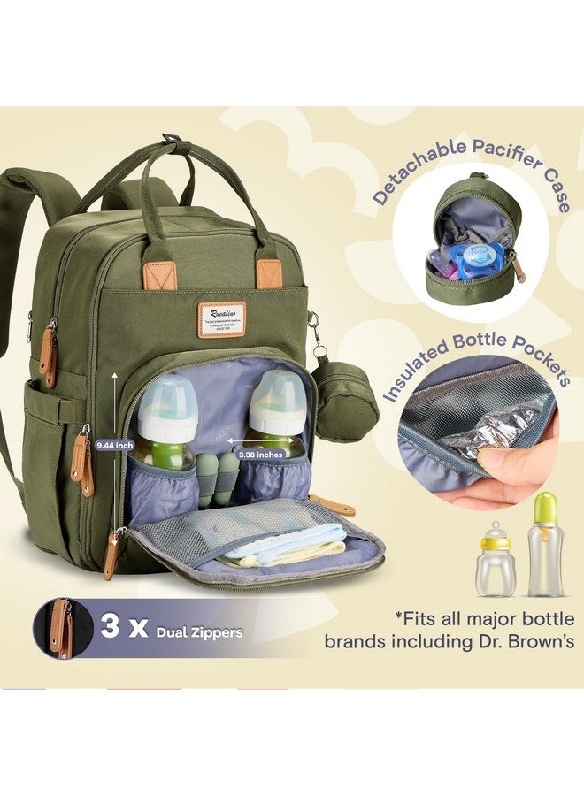 روفالينو حقيبة ظهر للحفاضات من روفالينو - حقيبة ظهر متعددة الاستخدامات للسفر، حقائب تغيير حفاضات الأطفال، حقائب تغيير الحفاضات، سعة كبيرة، مقاومة للماء وأنيقة، أساسية للسفر للأطفال، لون أخضر عسكري - Image 2