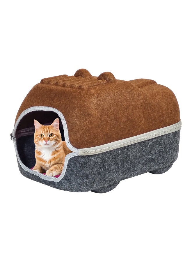 أن ان سي بيتس سرير للقطط بسحاب متين وفتحة تهوية وسجادة قابلة للإزالة، سرير مغلق من اللباد للقطط الصغيرة والقطط البالغة، مثالي للاستخدام الداخلي والخارجي، قابل للفصل وسهل التنظيف (40 سم) (شوكولاتة) - Image 1
