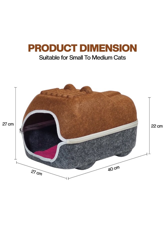 أن ان سي بيتس سرير للقطط بسحاب متين وفتحة تهوية وسجادة قابلة للإزالة، سرير مغلق من اللباد للقطط الصغيرة والقطط البالغة، مثالي للاستخدام الداخلي والخارجي، قابل للفصل وسهل التنظيف (40 سم) (شوكولاتة) - Image 2