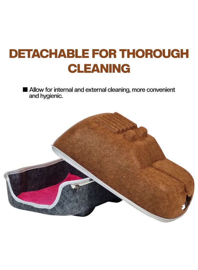 أن ان سي بيتس سرير للقطط بسحاب متين وفتحة تهوية وسجادة قابلة للإزالة، سرير مغلق من اللباد للقطط الصغيرة والقطط البالغة، مثالي للاستخدام الداخلي والخارجي، قابل للفصل وسهل التنظيف (40 سم) (شوكولاتة) - Image 4