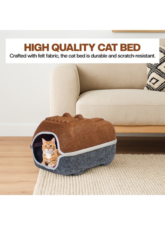 أن ان سي بيتس سرير للقطط بسحاب متين وفتحة تهوية وسجادة قابلة للإزالة، سرير مغلق من اللباد للقطط الصغيرة والقطط البالغة، مثالي للاستخدام الداخلي والخارجي، قابل للفصل وسهل التنظيف (40 سم) (شوكولاتة) - Image 5
