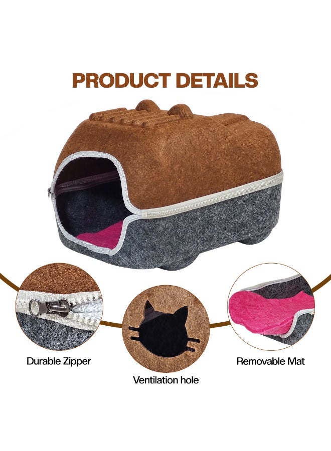 أن ان سي بيتس سرير للقطط بسحاب متين وفتحة تهوية وسجادة قابلة للإزالة، سرير مغلق من اللباد للقطط الصغيرة والقطط البالغة، مثالي للاستخدام الداخلي والخارجي، قابل للفصل وسهل التنظيف (40 سم) (شوكولاتة) - Image 3