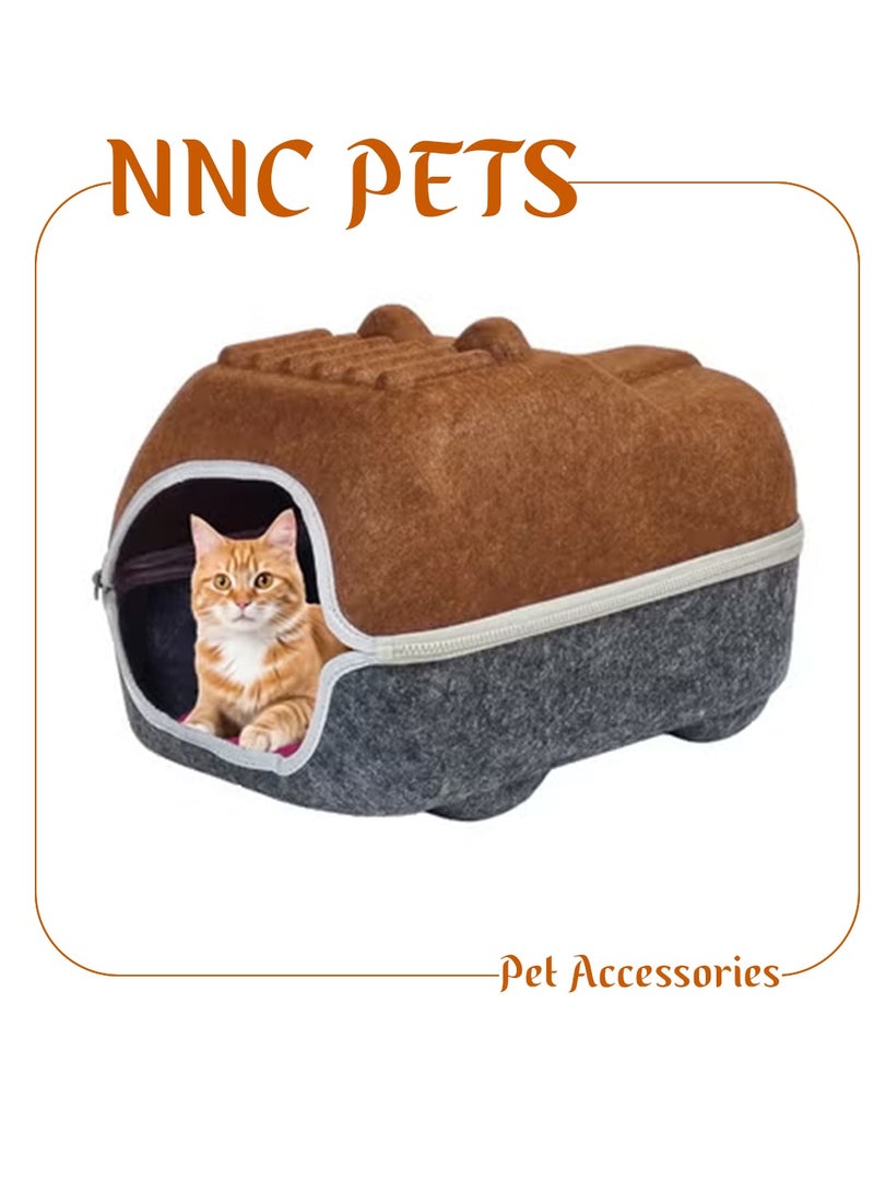 أن ان سي بيتس سرير للقطط بسحاب متين وفتحة تهوية وسجادة قابلة للإزالة، سرير مغلق من اللباد للقطط الصغيرة والقطط البالغة، مثالي للاستخدام الداخلي والخارجي، قابل للفصل وسهل التنظيف (40 سم) (شوكولاتة) - Image 1