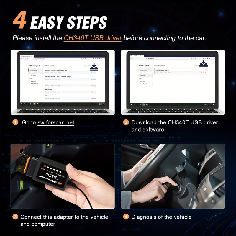 قابل للترقية - أداة تشخيص أكواد السيارة OBD2 ELMconfig - ماسح ضوئي أزرق - ELM327 USB CH340 V1.5 - متوافقة مع فورد وتعمل مع ويندوز بدون بطارية - Image 5