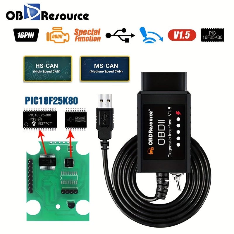 قابل للترقية - أداة تشخيص أكواد السيارة OBD2 ELMconfig - ماسح ضوئي أزرق - ELM327 USB CH340 V1.5 - متوافقة مع فورد وتعمل مع ويندوز بدون بطارية - Image 4