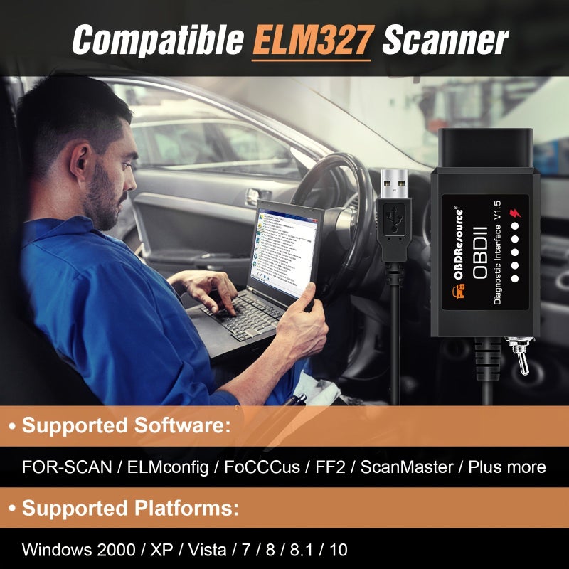 قابل للترقية - أداة تشخيص أكواد السيارة OBD2 ELMconfig - ماسح ضوئي أزرق - ELM327 USB CH340 V1.5 - متوافقة مع فورد وتعمل مع ويندوز بدون بطارية - Image 3