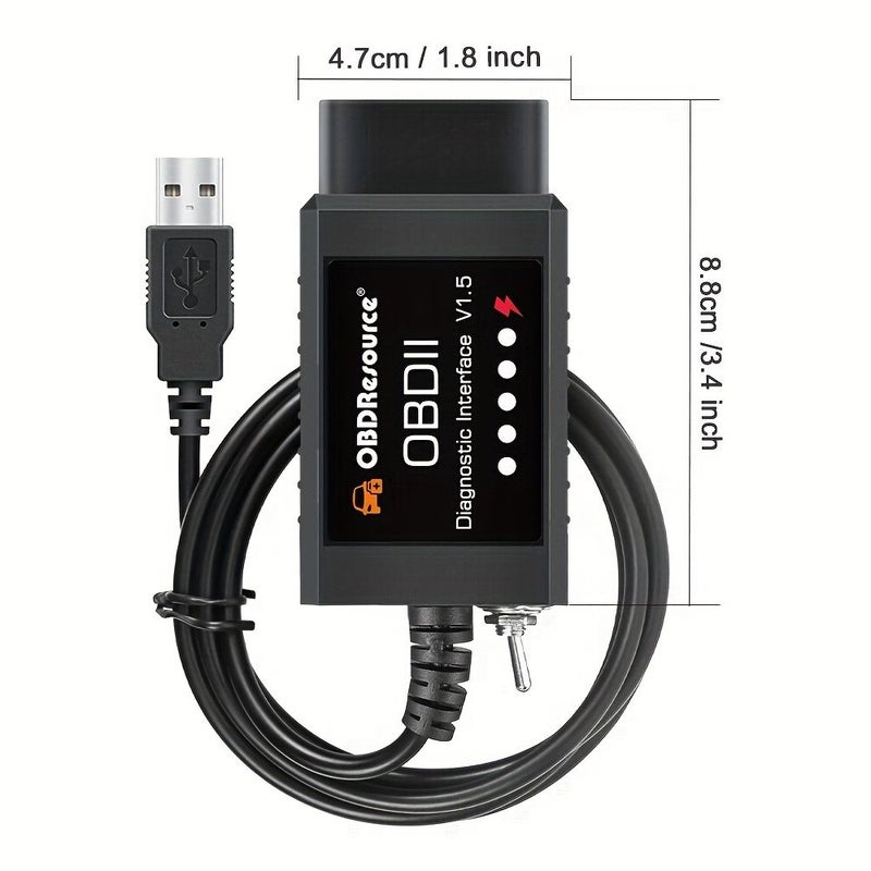 قابل للترقية - أداة تشخيص أكواد السيارة OBD2 ELMconfig - ماسح ضوئي أزرق - ELM327 USB CH340 V1.5 - متوافقة مع فورد وتعمل مع ويندوز بدون بطارية - Image 2