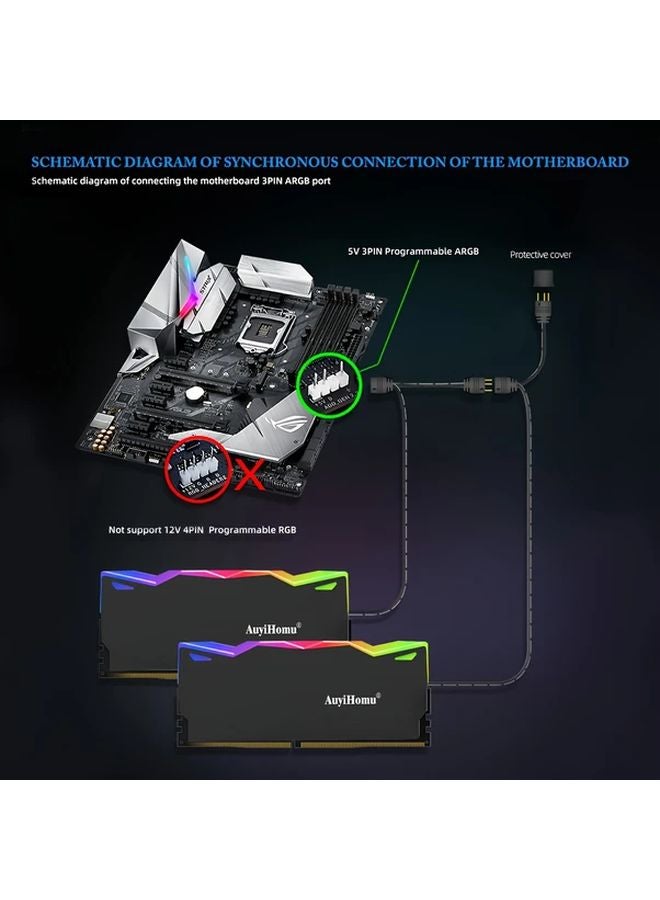 2pcs Black ARGB Memory Stick Heatsink USB Powered DDR3 DDR4 DDR5 ECC Compatible