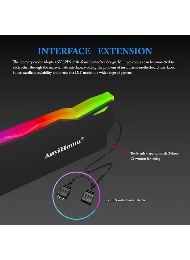 2pcs Black ARGB Memory Stick Heatsink USB Powered DDR3 DDR4 DDR5 ECC Compatible