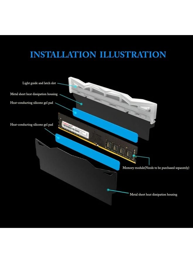 2pcs Black ARGB Memory Stick Heatsink USB Powered DDR3 DDR4 DDR5 ECC Compatible