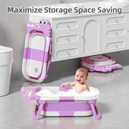 TPN Collapsible Baby Bathtub, Baby Bath Tub with Soft Cushion & Real-Time Thermometer, Baby Bathtub Infant to Toddler Tub (0-36 Months), Portable Travel Baby Tubs for Newborns (Lavender) - Image 5