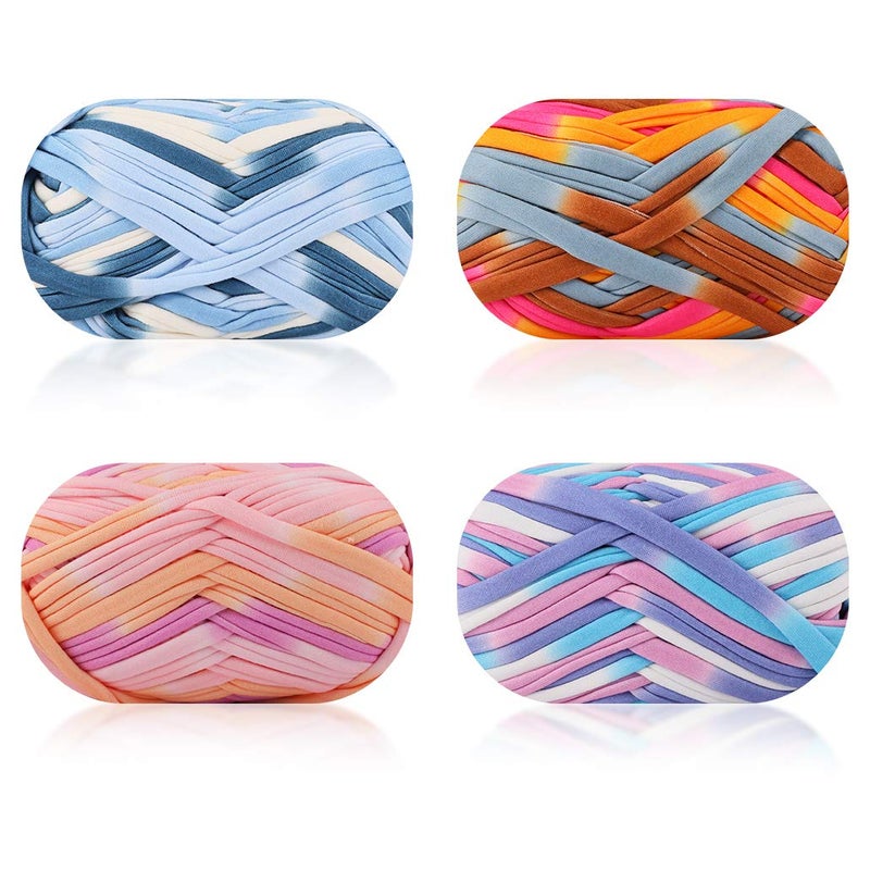 iSuperb 4 Pack Knitting Yarn Colorful Cloth TShirt Yarn Fabric Crochet Cloth for DIY Knitted Art Basket Bag  400g