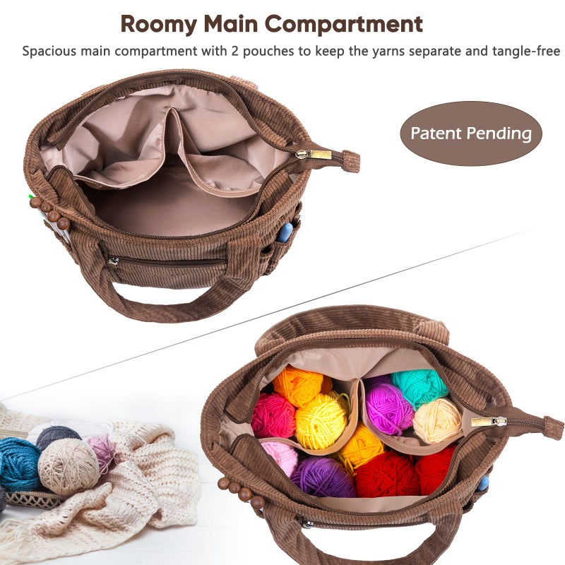 MYBAGZING Crochet Bag and Tote - Corduroy Yarn Bag - Yarn Holder for Crocheting - Crochet Storage Bag for Crochet Hooks, Crochet Accessories, Knitting Bag for Crochet Lovers, Mother's Day Gift - Image 2