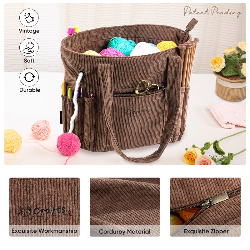 MYBAGZING Crochet Bag and Tote - Corduroy Yarn Bag - Yarn Holder for Crocheting - Crochet Storage Bag for Crochet Hooks, Crochet Accessories, Knitting Bag for Crochet Lovers, Mother's Day Gift - Image 5