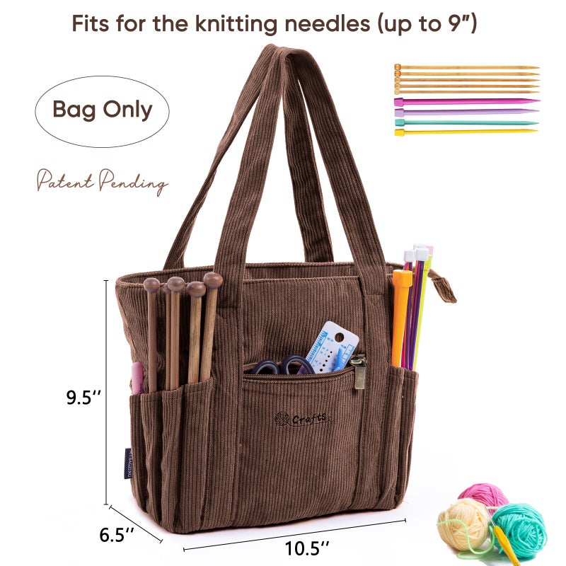 MYBAGZING Crochet Bag and Tote - Corduroy Yarn Bag - Yarn Holder for Crocheting - Crochet Storage Bag for Crochet Hooks, Crochet Accessories, Knitting Bag for Crochet Lovers, Mother's Day Gift - Image 4