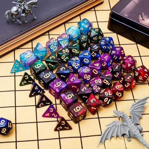 PUGED DND Dice Set 42 Pcs Polyhedral Dungeons and Dragons Rolling Dice for DD RPG MTG Table Games Dice Bulk with Colorful Drawstring Bags and Dice Tray StarTray - Image 5