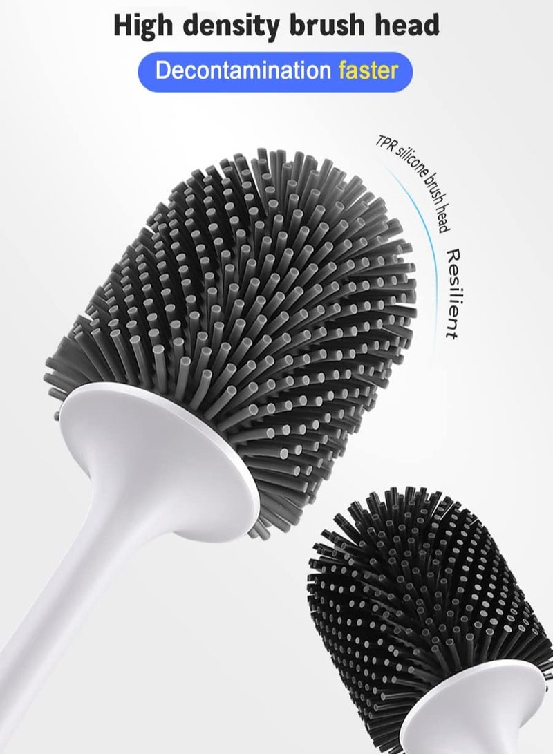SYOSI Silicone Toilet Brush and Holder Toilet Cleaning Bathroom Brush Holder Set Silicone Toilet Cleaning Brush Kit with Soft Bristle Brush White - Image 3