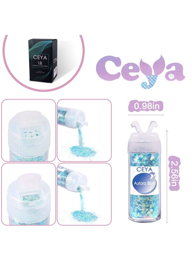 ceya Glow In The Dark Glitter Set 18 Colors 6.3 Oz/ 180G Luminous Chunky Glitter Mix Fine Powder Flakes Fluorescent Nail Sequins For Epoxy Resin Tumblers Halloween Party Festival Decor - Image 5