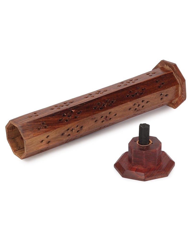 DigiRake حامل بخور وعطر على شكل برج من خشب الشيشام (12 بوصة) - حامل عصي البخور مع صينية لجمع الرماد لغرفة العبادة، المكتب وزينة المنزل - Image 3