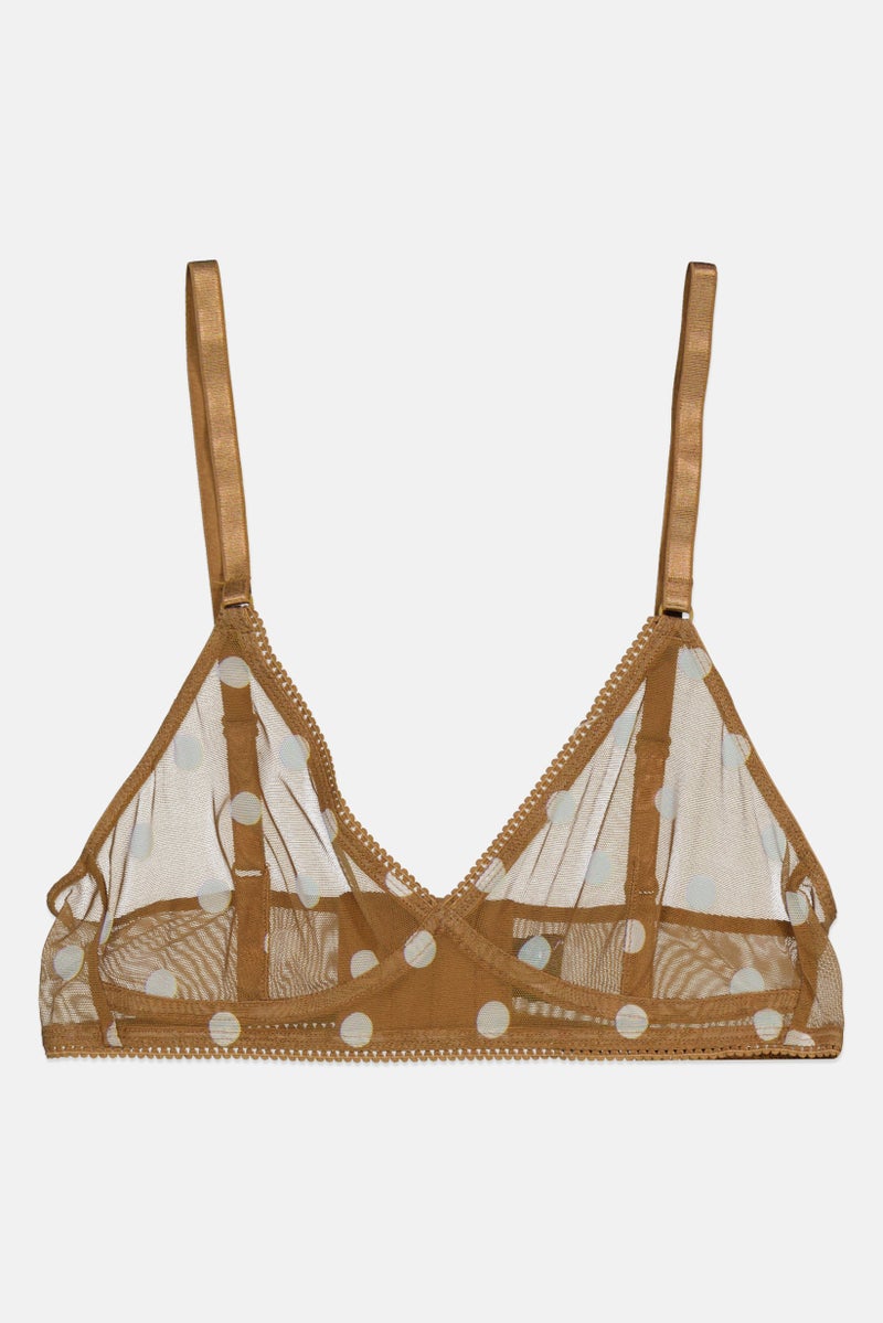 MONKI Women Polka Dots Non Padded Triangle Bra, Medium Brown  - Image 1