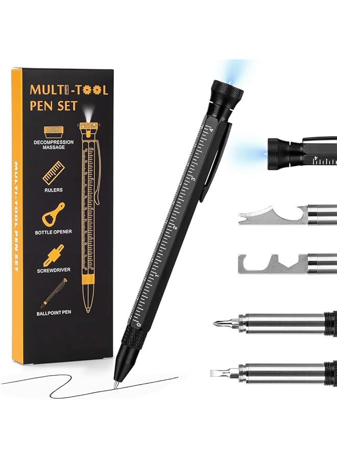 promass 12 in 1 Multitool Pen with Stress Relief Accessory, Pocket Multi Tool with Light, Stylus, Ruler, Screwdriver, Bottle Box Opener Cool Must-Have Gadgets for Woodworking Electrical Engineers Men - Image 1