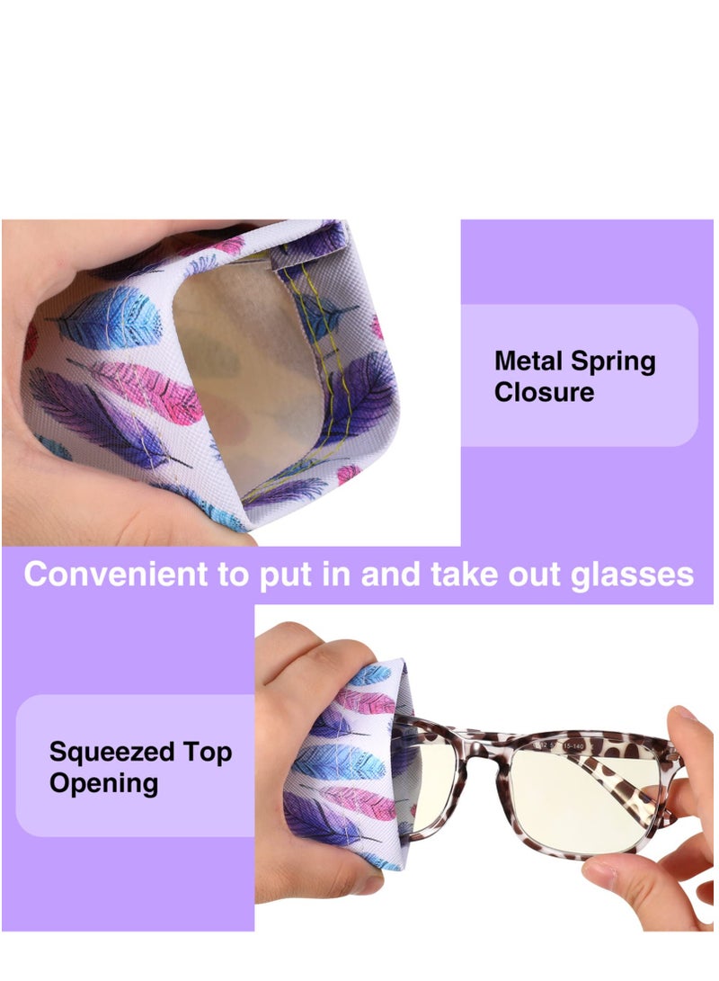 SYOSI Glasses Case, 4PCS Leather Squeeze Top Sunglasses Pouch, Portable Soft PU Leather Eyeglass Cases, Personalised Sunglasses Holder Spectacle Bag for Women Men Kids, One Size  - Image 3