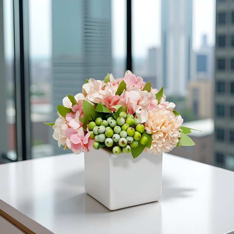 LADADA Artificial Hydrangea Flower Arrangement in Ceramic Vase and Vase Home Decoration Artificial Flower (Pink) - Image 4