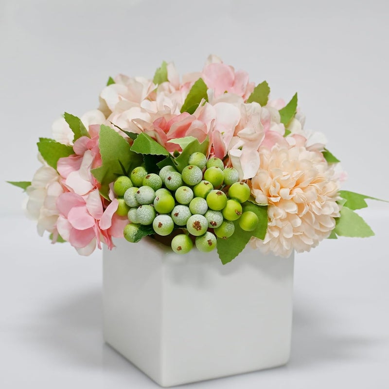 LADADA Artificial Hydrangea Flower Arrangement in Ceramic Vase and Vase Home Decoration Artificial Flower (Pink) - Image 1