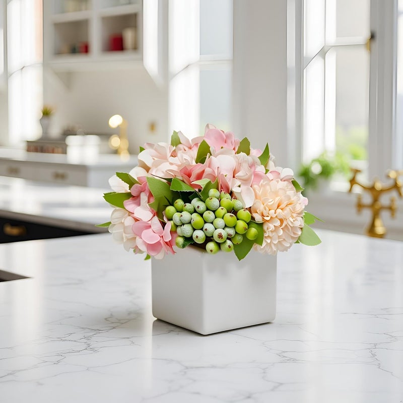 LADADA Artificial Hydrangea Flower Arrangement in Ceramic Vase and Vase Home Decoration Artificial Flower (Pink) - Image 5