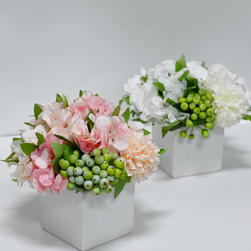 LADADA Artificial Hydrangea Flower Arrangement in Ceramic Vase and Vase Home Decoration Artificial Flower (Pink) - Image 3