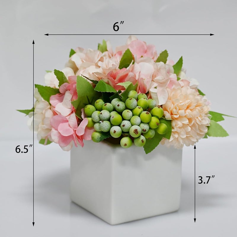 LADADA Artificial Hydrangea Flower Arrangement in Ceramic Vase and Vase Home Decoration Artificial Flower (Pink) - Image 2