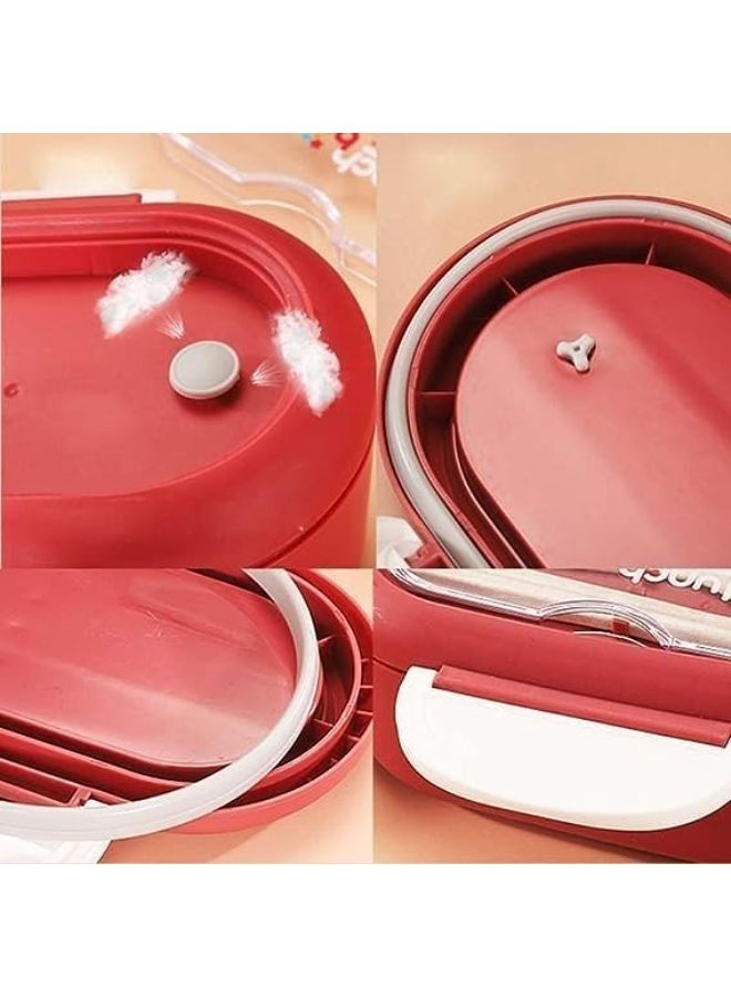 Lunch box for boys and girls - two-section food container with spoon and fork - leak-proof lunch box, BPA-free, food-grade materials, and microwave safe (red and white) - Image 4