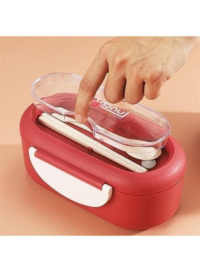 Lunch box for boys and girls - two-section food container with spoon and fork - leak-proof lunch box, BPA-free, food-grade materials, and microwave safe (red and white) - Image 3