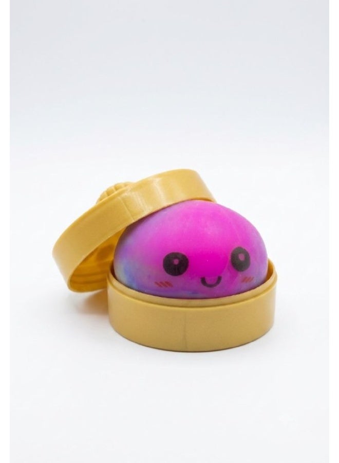 squishy Dumpling Squishy Fidget Toy – Mochi Fidget Toy Soft Bao Bun Stress Relief Balls with Realistic Steamer Container | Anti-Anxiety Sensory Squeeze Toy for Kids & Adults | Office Decompression Desk Accessory & Calming Toy Gift (Round Color) - Image 1