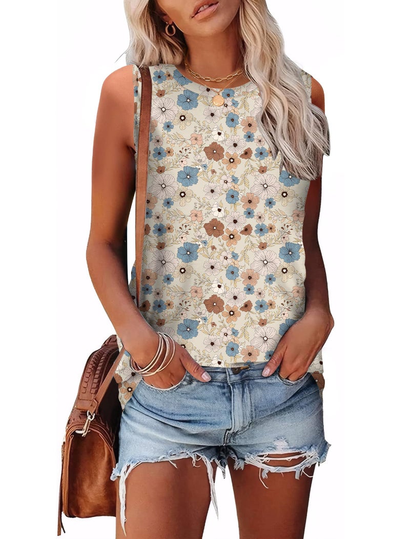 SAMPEEL Beach Clothes for Women 2026 Trendy Summer Tank Tops Camisole for Teen Girls Floral Begie S - Image 2