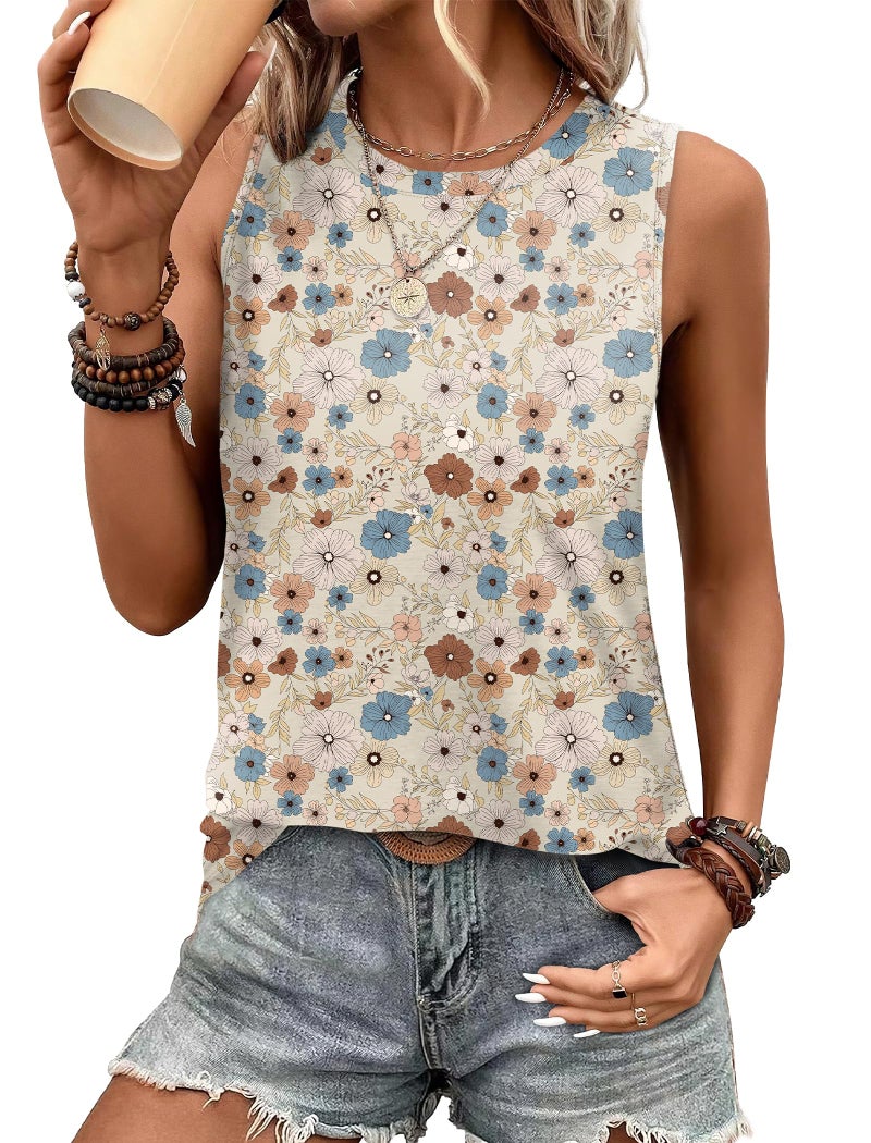 SAMPEEL Beach Clothes for Women 2026 Trendy Summer Tank Tops Camisole for Teen Girls Floral Begie S - Image 1