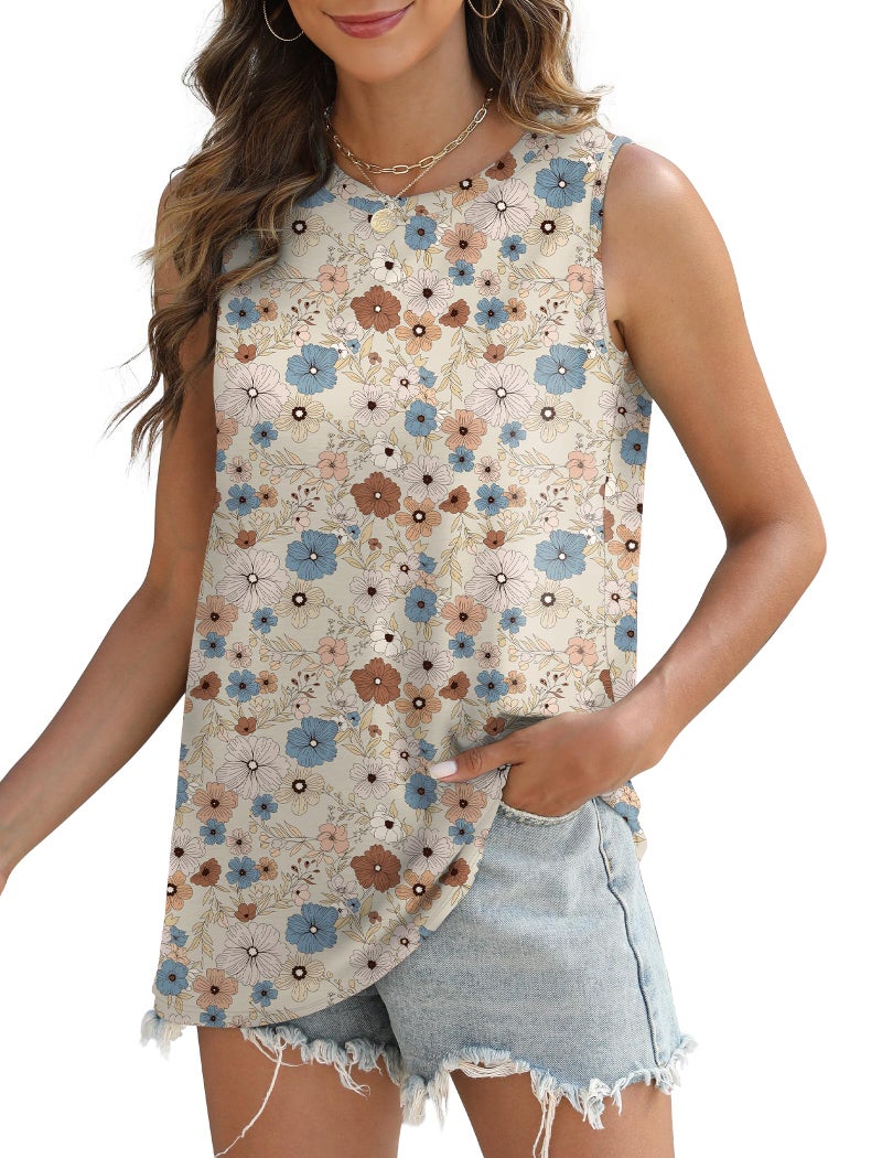 SAMPEEL Beach Clothes for Women 2026 Trendy Summer Tank Tops Camisole for Teen Girls Floral Begie S - Image 4