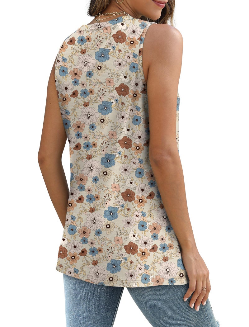 SAMPEEL Beach Clothes for Women 2026 Trendy Summer Tank Tops Camisole for Teen Girls Floral Begie S - Image 5