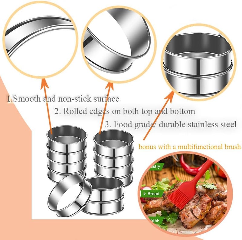 DATANYA 12Packs 4 Inch English Muffin Rings Crumpet Rings Stainless Steel Double Rolled Tart Rings, Round Metal Cooking Pastry Ring Molds for Crumpets baking - Image 3