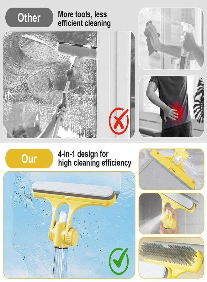 Dayinkes 4 in 1 Window Cleaning Scraper Tool Kit, TPR Squeegee with Sprayer Bottle, Multifunctional Window Cleaning Tool, Detachable Brush, for Car, Home, Kitchen Windows (Yellow) - Image 3