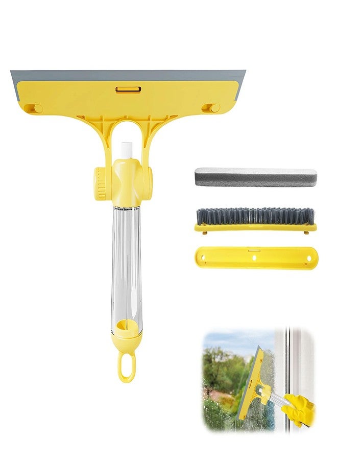 Dayinkes 4 in 1 Window Cleaning Scraper Tool Kit, TPR Squeegee with Sprayer Bottle, Multifunctional Window Cleaning Tool, Detachable Brush, for Car, Home, Kitchen Windows (Yellow) - Image 1