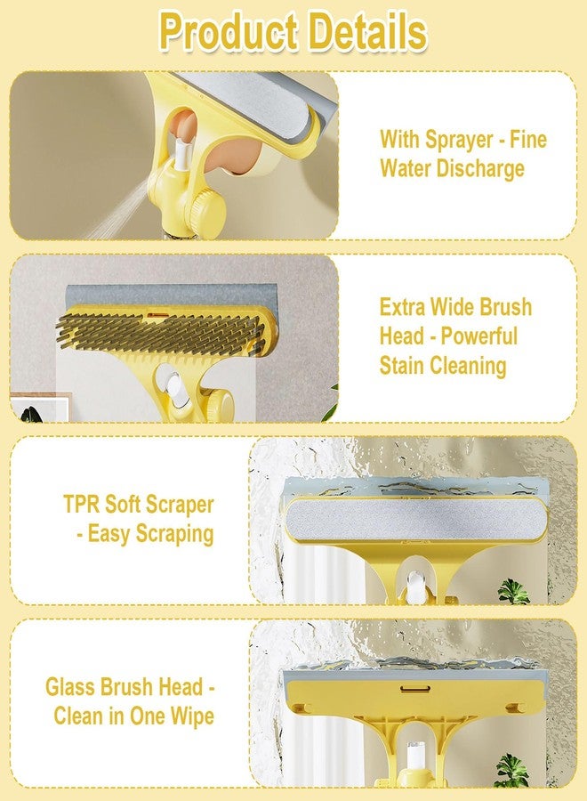 Dayinkes 4 in 1 Window Cleaning Scraper Tool Kit, TPR Squeegee with Sprayer Bottle, Multifunctional Window Cleaning Tool, Detachable Brush, for Car, Home, Kitchen Windows (Yellow) - Image 4