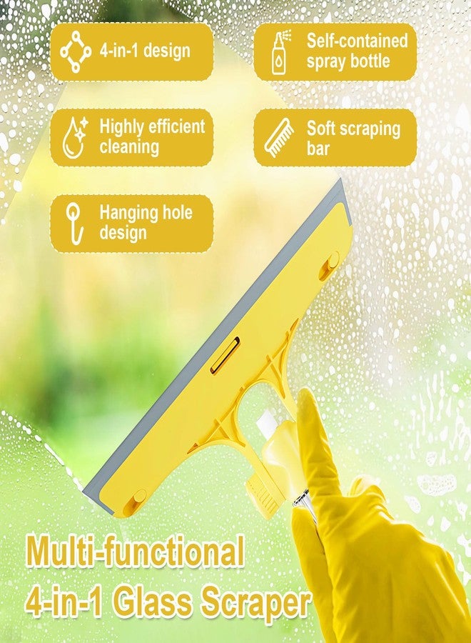Dayinkes 4 in 1 Window Cleaning Scraper Tool Kit, TPR Squeegee with Sprayer Bottle, Multifunctional Window Cleaning Tool, Detachable Brush, for Car, Home, Kitchen Windows (Yellow) - Image 2