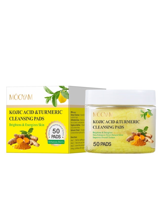 MOOYAM 50 Pcs Kojic Acid and Turmeric Cleansing Pads for Face and Body Brightening Treatment Reduces Dark Spots and Evens Skin Tone Exfoliating Facial Pads - Image 4