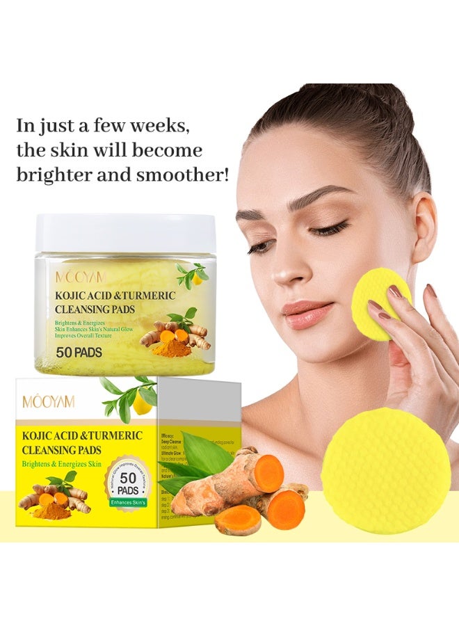 MOOYAM 50 Pcs Kojic Acid and Turmeric Cleansing Pads for Face and Body Brightening Treatment Reduces Dark Spots and Evens Skin Tone Exfoliating Facial Pads - Image 3