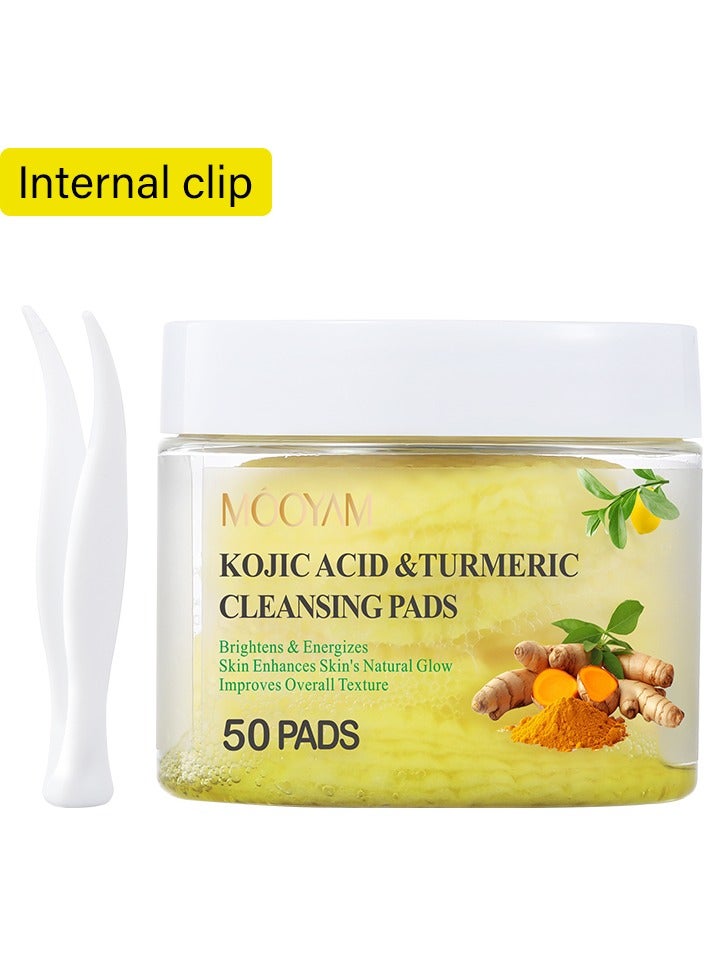 MOOYAM 50 Pcs Kojic Acid and Turmeric Cleansing Pads for Face and Body Brightening Treatment Reduces Dark Spots and Evens Skin Tone Exfoliating Facial Pads - Image 2