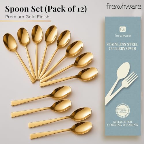 Frenchware Cutlery (Set of 12, Stainless Steel PVD Gold Spoons Set), 100% Food Grade, Non Toxic, Anti-Rust, Dishwasher Safe, Perfect Gifting Set for All Occasions - Image 2